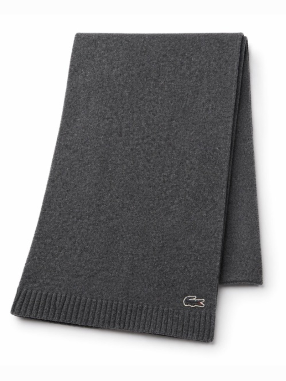 Lacoste Charcoal Knit Wool Blend Scarf with Ribbed Edge
